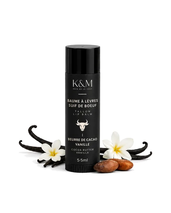 Tube de baume à lèvres vanille et beurre de cacao K&M Soin de la peau